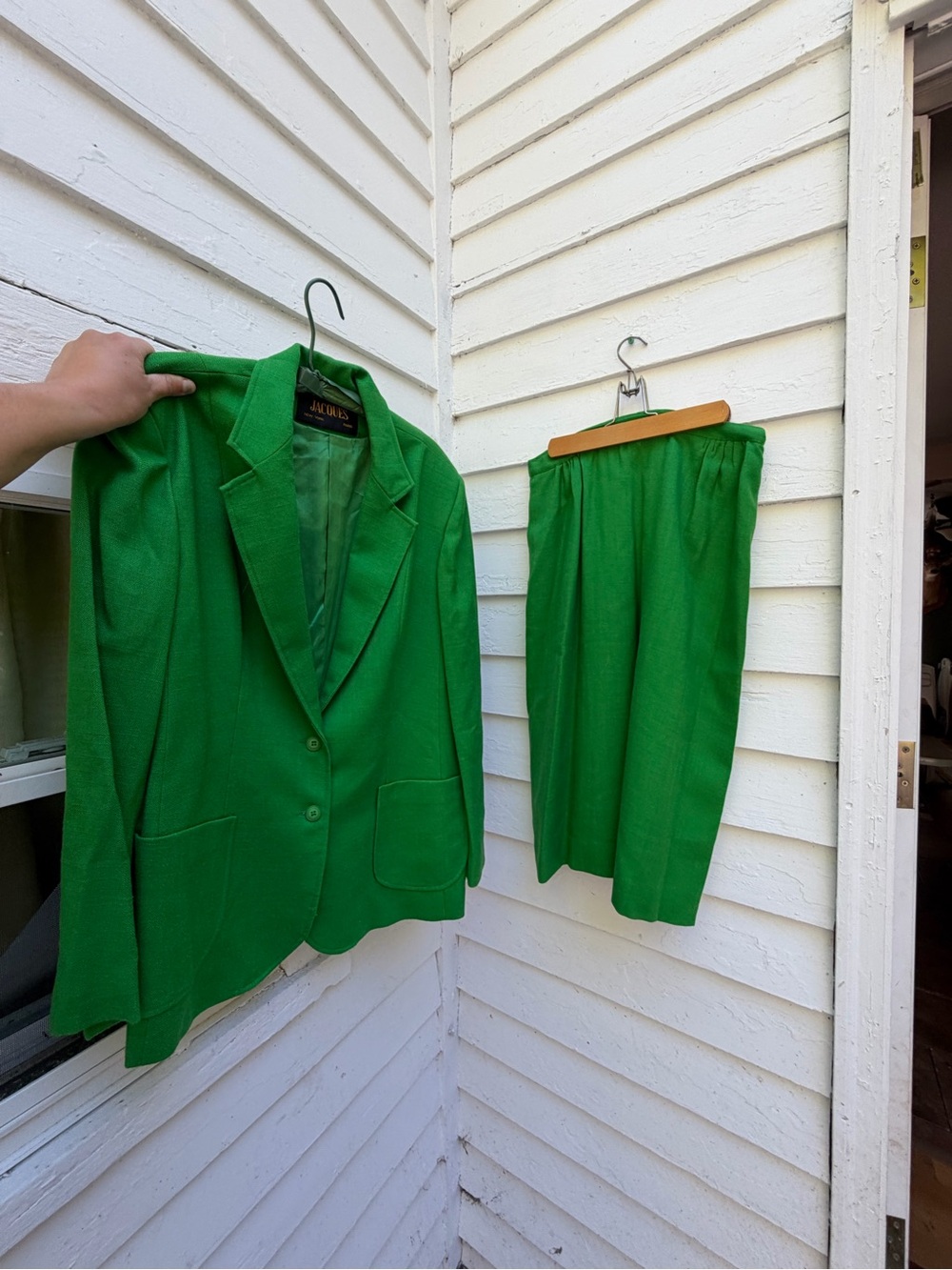 Vintage Jacques NY Paris Vibrant Green Two-Piece Blazer and Skirt Set